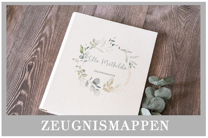 Personalisierte Zeugnismappen A4 aus Holz und veganem Leder – Tiermotive, Regenbogen oder Initialen, mit Einlegefolien