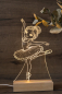 Preview: Personalisierte LED Acrylglas Lampe mit Ballerina Motiv, warmweiß leuchtend, auf Holzsockel mit Namensgravur