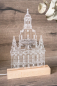 Preview: LED Acryl Lampe mit Frauenkirche Dresden auf Holzsockel, warmweißes Licht, USB-Kirchelampe als Deko und HeimatgeschenkL