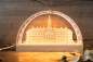 Preview: LED-Schwibbogen komplett aus Holz mit gravierter Ansicht von Schloss Hubertusburg und dem Schriftzug „Schloss Hubertusburg", umrahmt von Sternen, warmweißes Licht