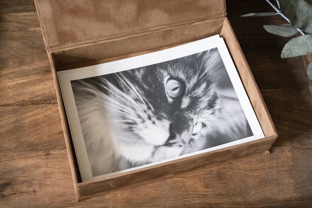 Preview: Fotoschachtel aus Samt mit Magnetverschluss und Lasergravur