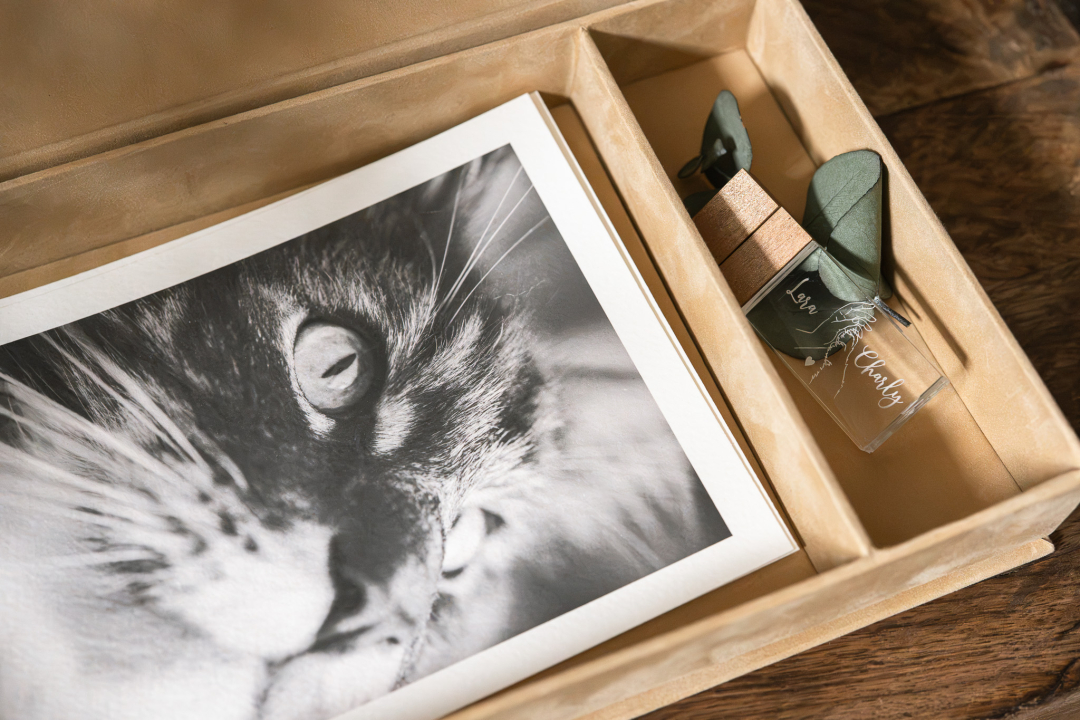 Preview: Fotoschachtel aus Samt mit Satinband