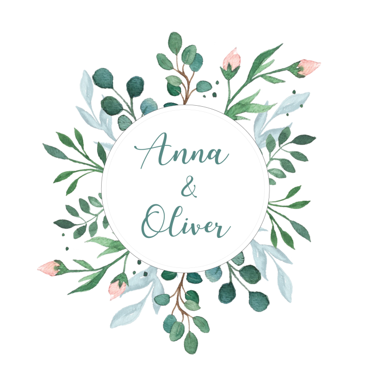 Florale Hochzeits-Holzbox mit Aquarellblättern und personalisierten Namen