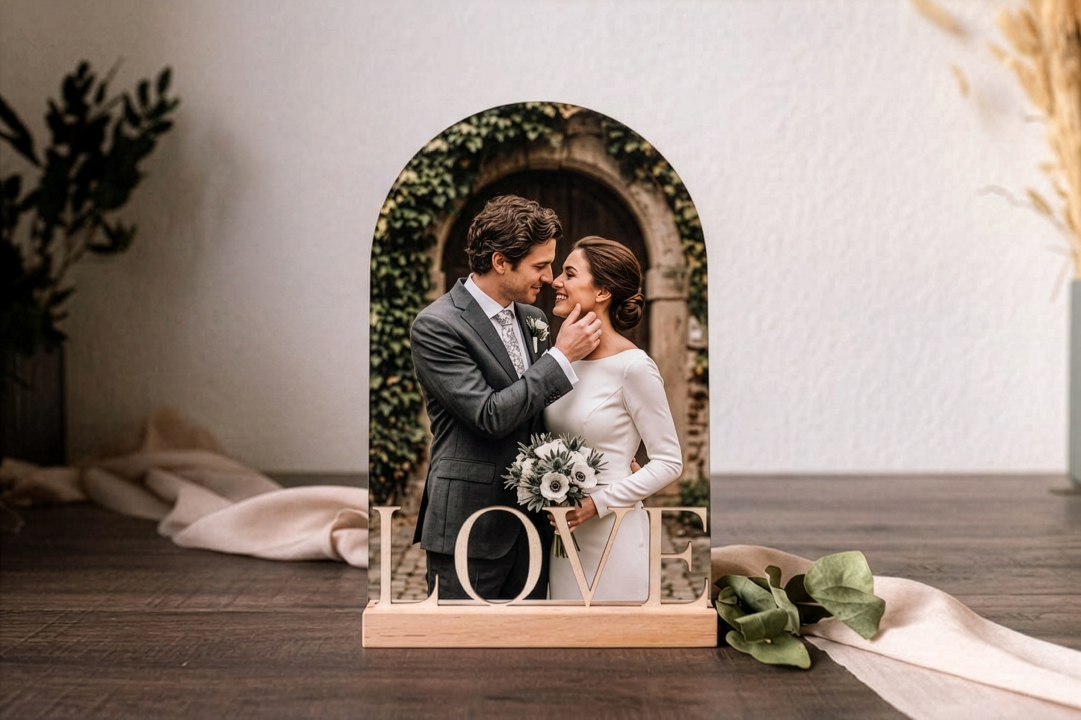 Preview: Holzbild Set No.08 – Foto auf Birkenholz mit Fotoleiste & Schriftzug