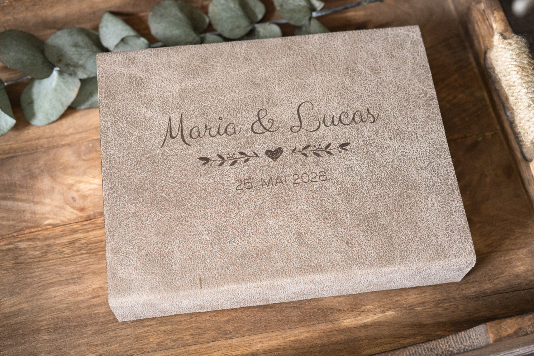 Holzbox No.113 mit Deckel aus Kunstleder antik individuell | Gravur oder UV-Druck