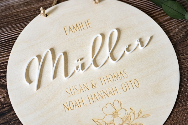 Preview: Holzschild Familie floral