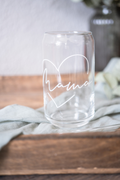 Can Glas -  Longdrinkglas mit Herz &  Mama | Papa | Oma | Opa