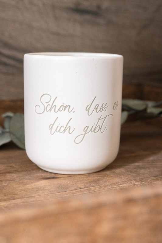 Keramikbecher mit Wunschtext in Schreibschrift